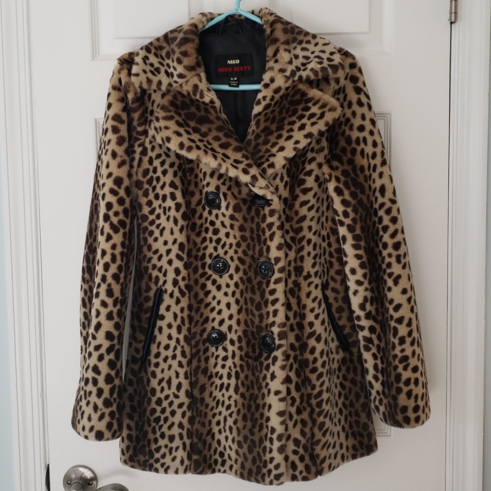 Miss Sixty Faux Fur Leopard Coat